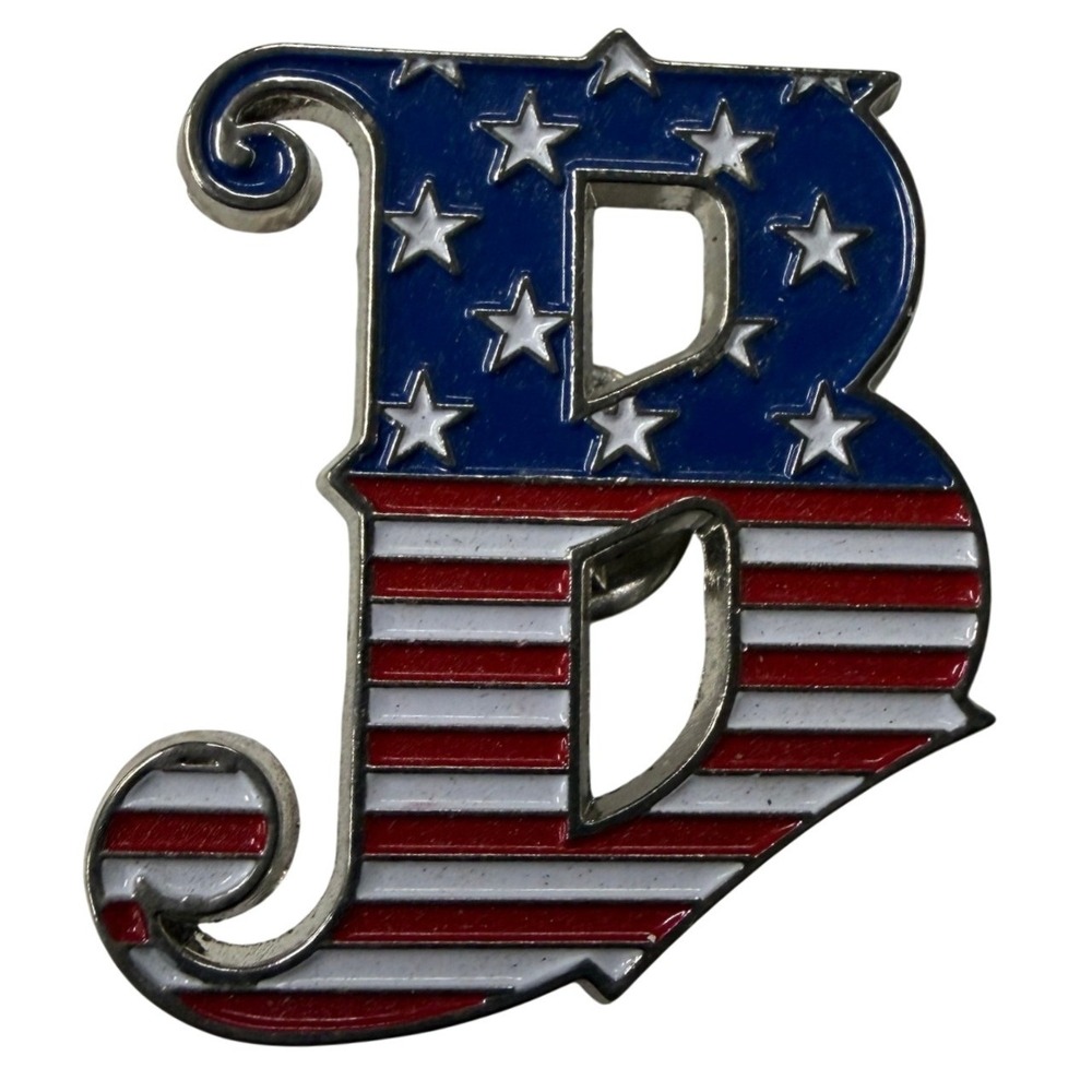 Boston Red Sox B Logo Enamel Pin American Flag Stars Stripes Patriotic MLB
